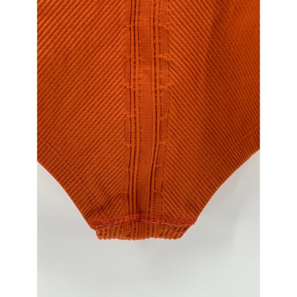 ANTHROPOLOGIE Women's Dark Orange Rib Stretch V-Neck One-Piece Bodysuit SZ XS/S - Picture 7 of 10